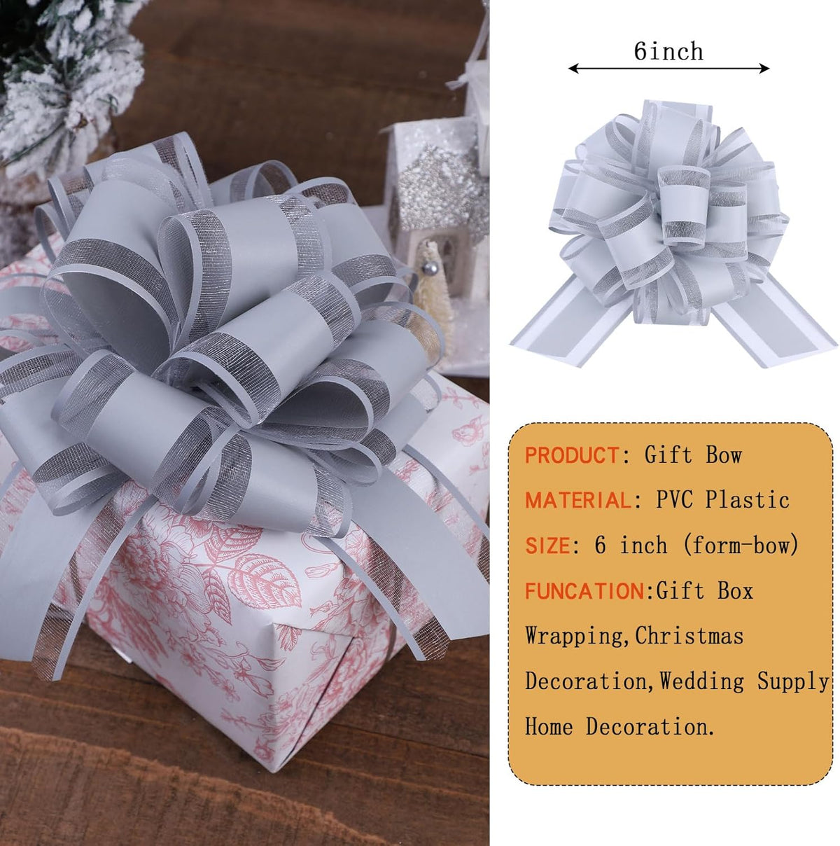 6Pcs 6inch Pull Bow Gift Wrapping,Pull Bow For Gift Basket, Gift Bag Box Wrapping Decor, Valentines