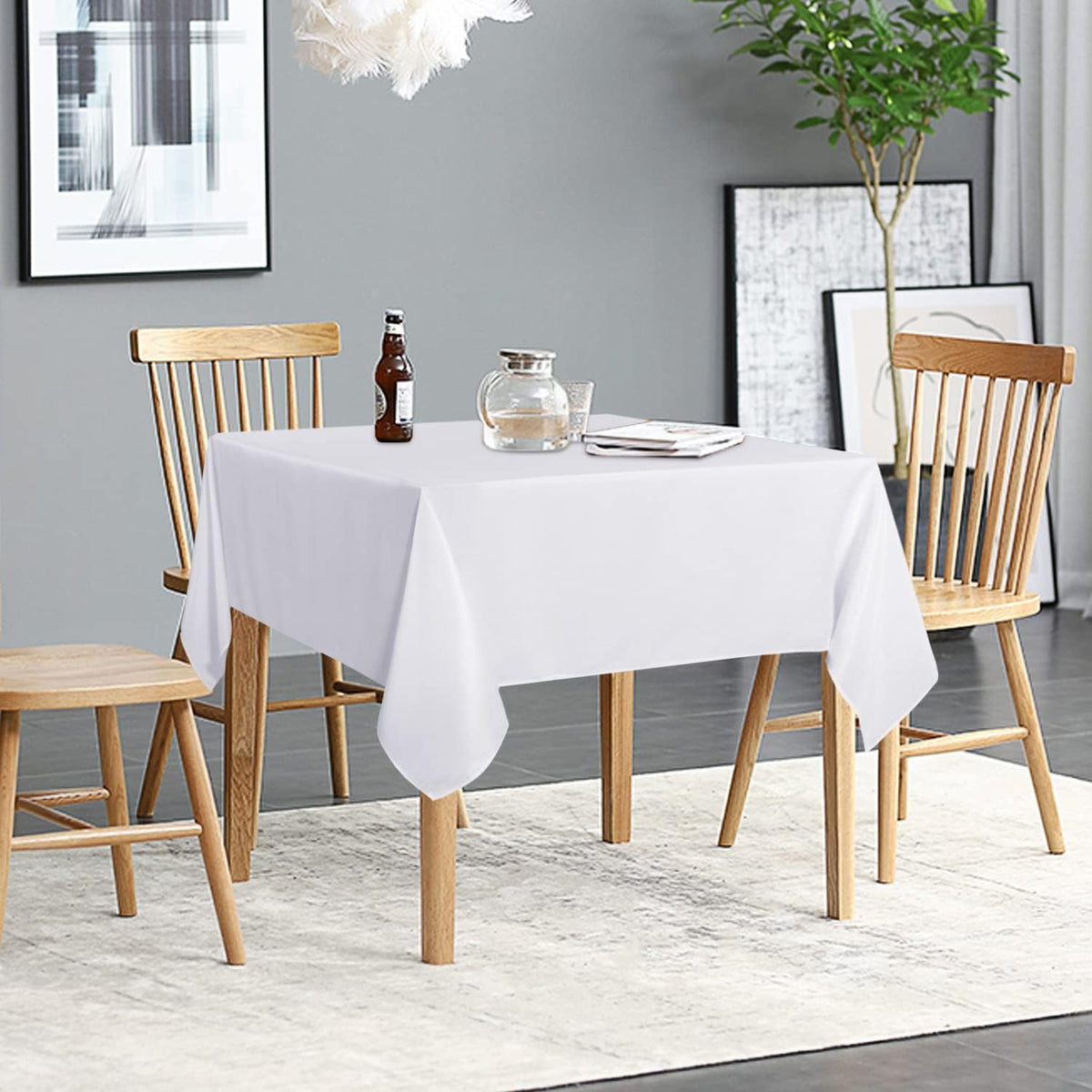 sancua 2 Pack White Tablecloth 54 x 54 Inch, Stain and Wrinkle Resistant Square Table Cloth