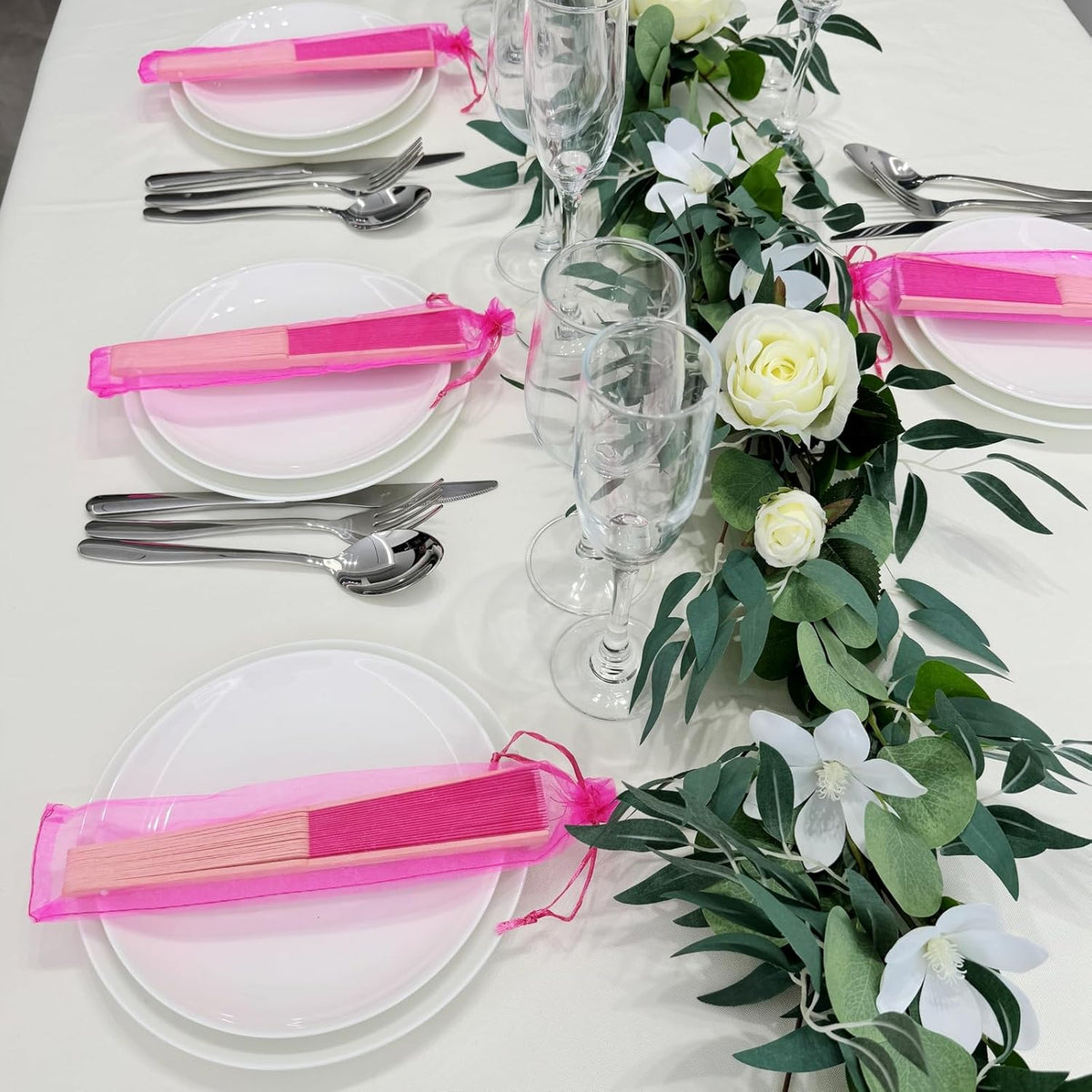 24pcs Imitated Silk Hand Fan Imitated Silk Fabric Bamboo Handheld Folded Fan Bridal Dancing Props