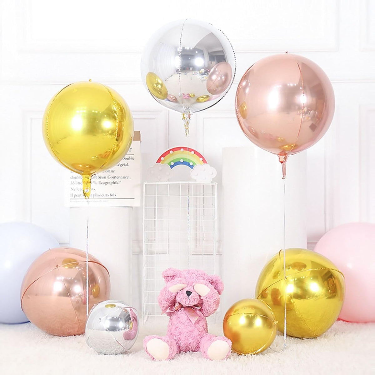 6Pcs Silver Round Foil Balloons,Giant 4D Round Ball Balloons,22 Inch Metallic Silver Balloon for