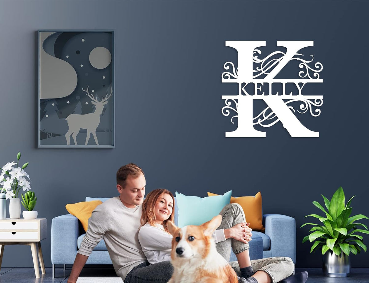 Custom Metal Name Sign | Split Letter Monogram Wall Decor | Personalized Family Name Sign |