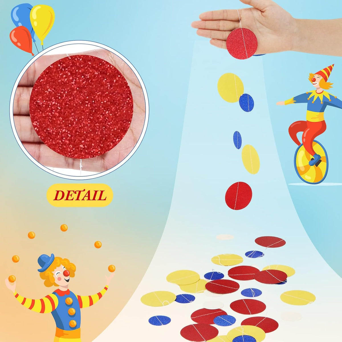 Outus 5 Pieces Colorful Dots Paper Garland Round Glitter Garland Hanging Confetti Streamers