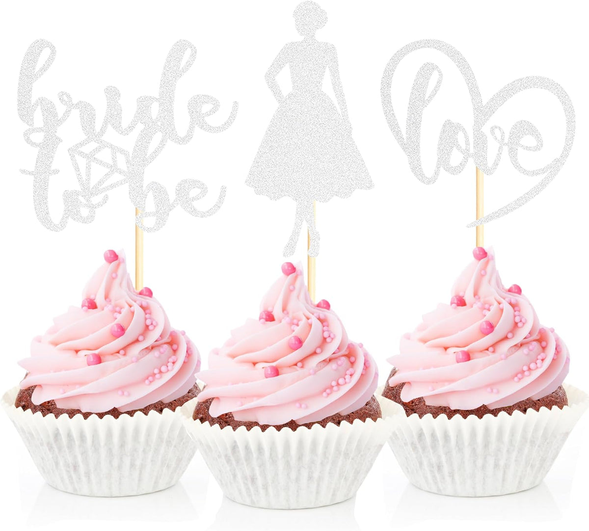 Sotpot 24PCS Bride to Be Cupcake Toppers with Heart Silver Glitter Dress Bridal Shower Cupcake