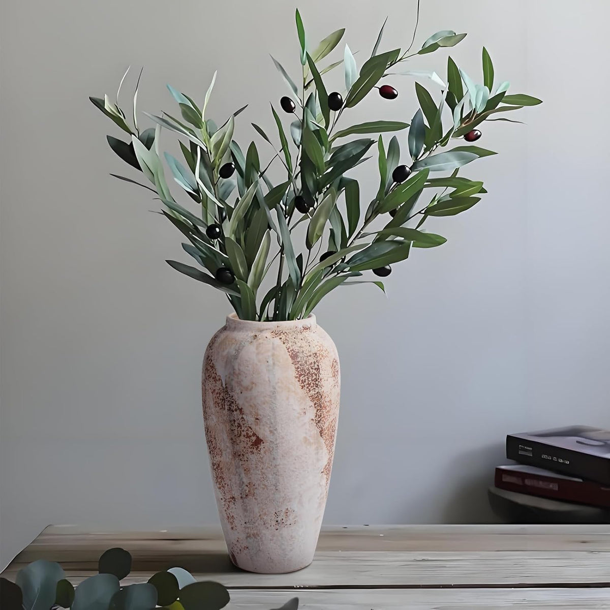 Large Rustic Vase for Flowers,13.8'' White Farmhouse Ceramic Vases for Home Decor, Minimalist