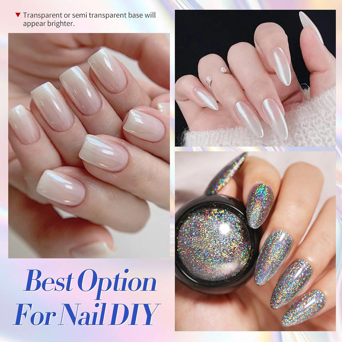 BORN PRETTY Chrome Nail Powder,White Pearl Metallic Mirror Holographic Chrome Powder for
