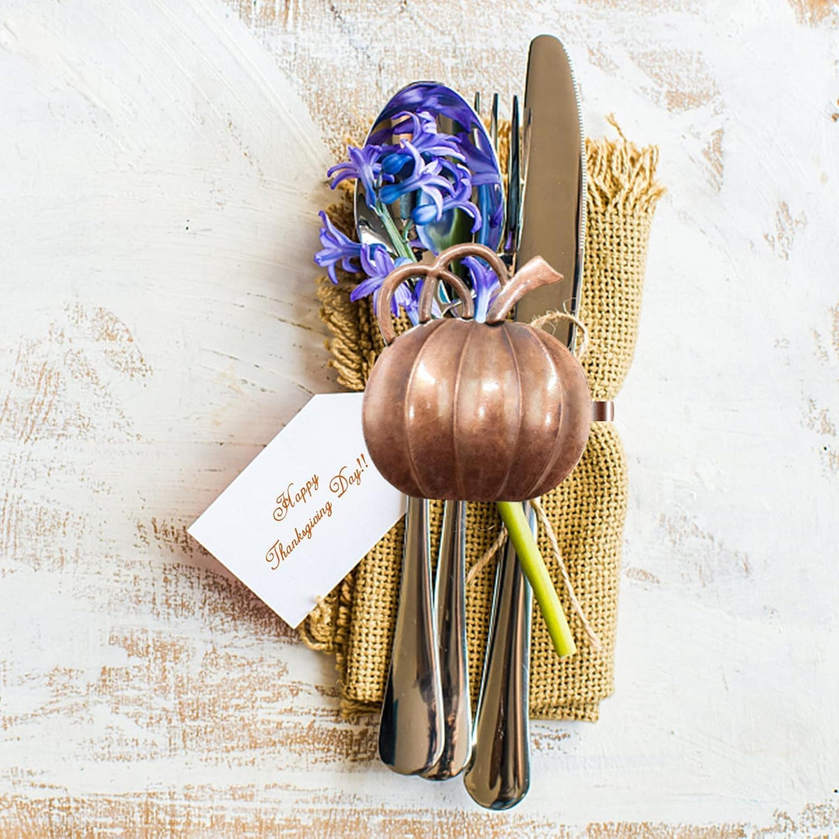 Halatool Pumpkin Napkin Rings Set of 12, Alloy Fall Napkin Rings Thanksgiving Halloween Dinner