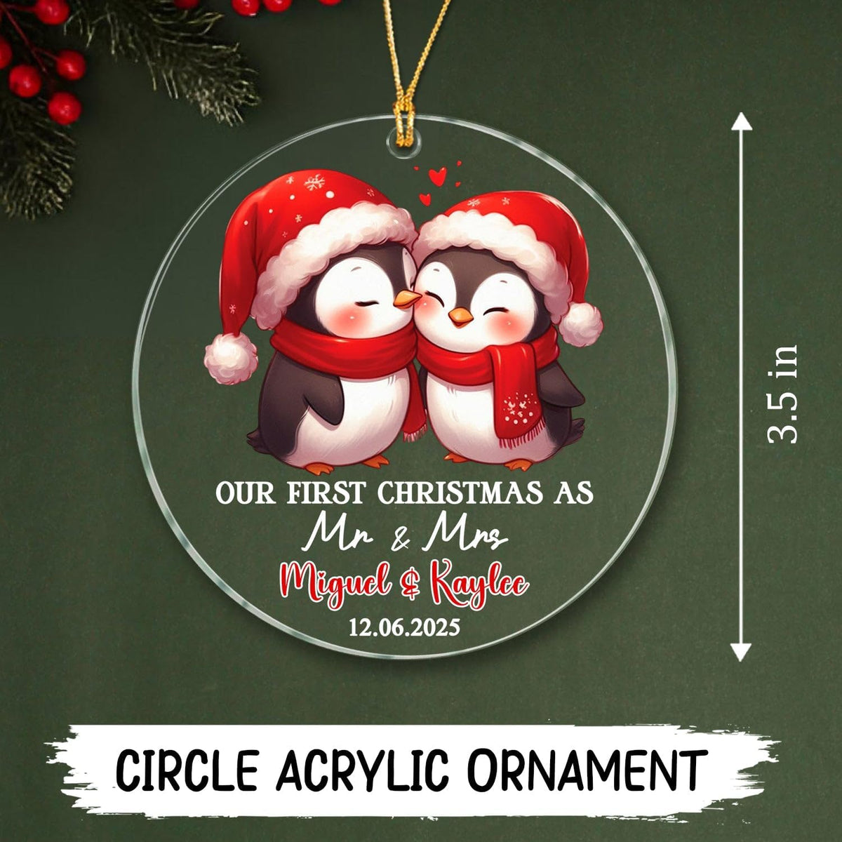Custom 1st Christmas As Mr & Mrs Ornament Gift for Bride Groom Newlyweds, Personalized Penguin Mr &