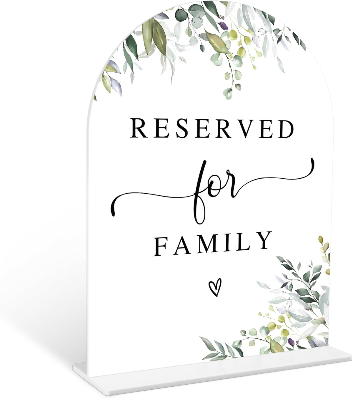 Greenery Reserved for Family Sign, 6 x 8 Inch White Arch Acrylic Wedding Sign with Holder, Wedding