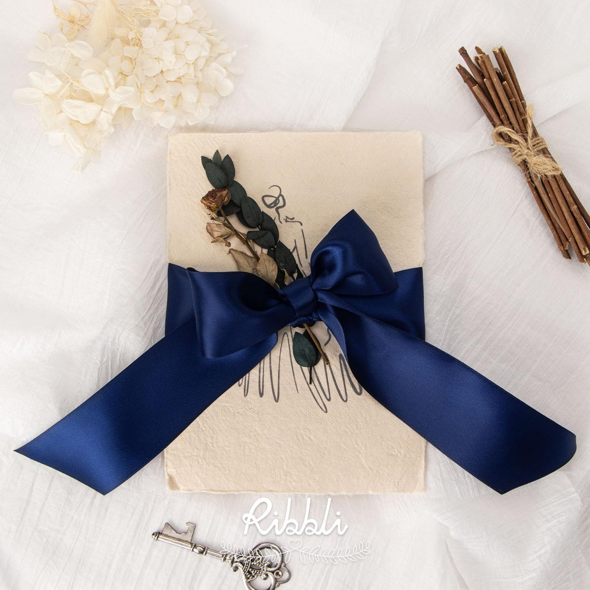 Ribbli Navy Double Faced Satin Ribbon, 2” x Continuous 10 Yards,Use for Bows Bouquet,Gift