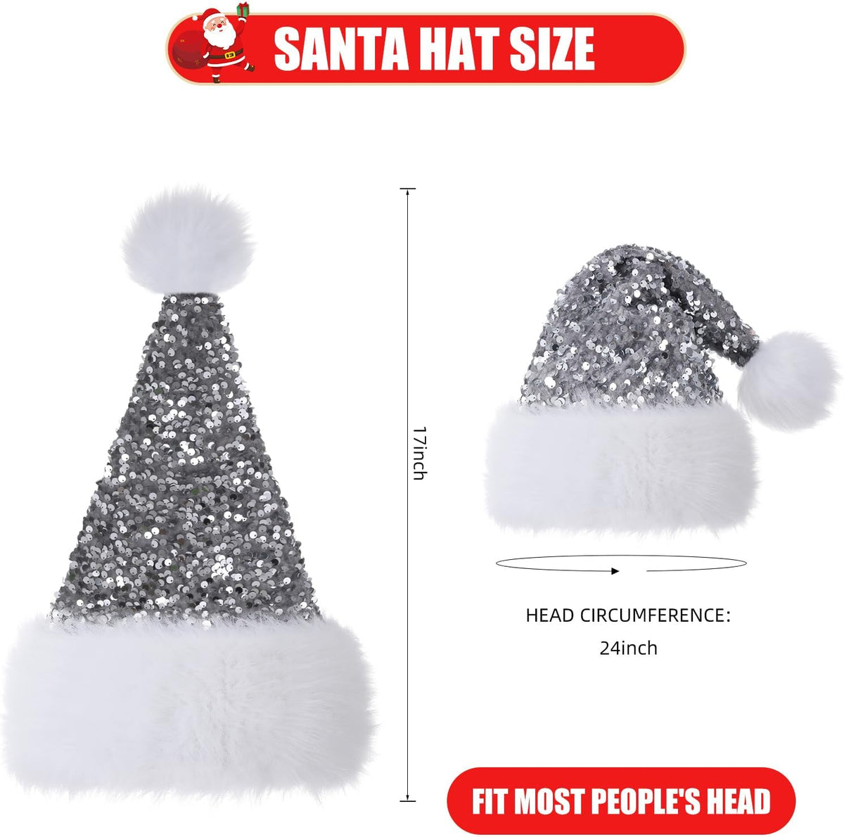 Personalized Sequin Santa Hat for Adults, Red Glitter Christmas Party Hat, Xmas Halloween New Year