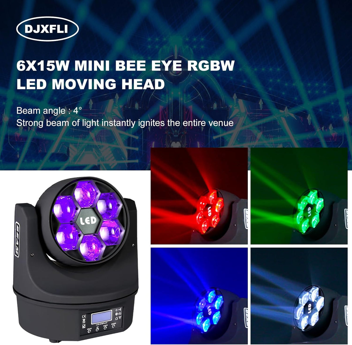 Moving Head Light 6x15W Mini Bee Eye Dj Light RGBW 4in1 LED Stage Lighting Rotate Beam Effect