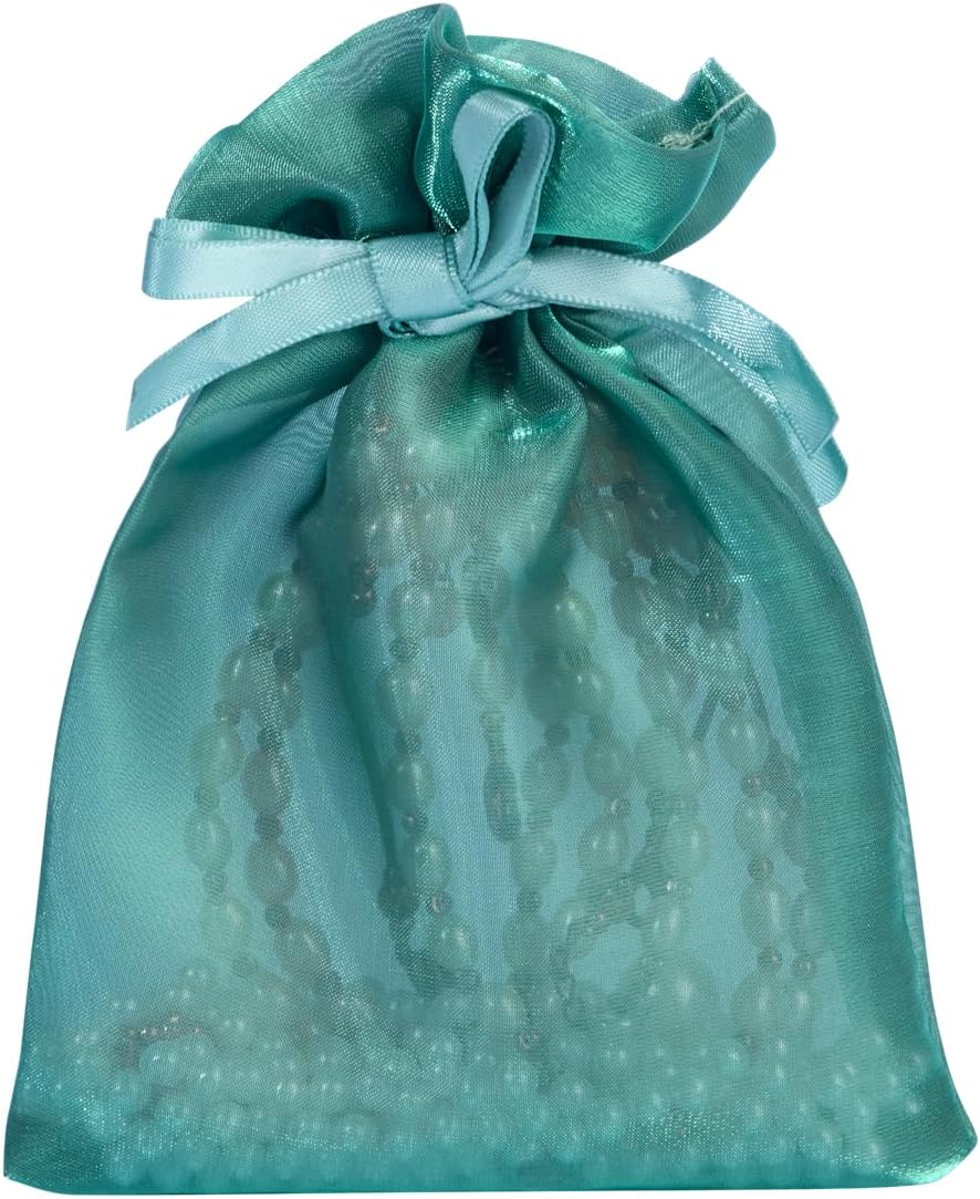 QIANF 20 Pcs Dark Green Small Organza Bags 3X4 inch for Wedding Favors with Drawstring, Mini Mesh