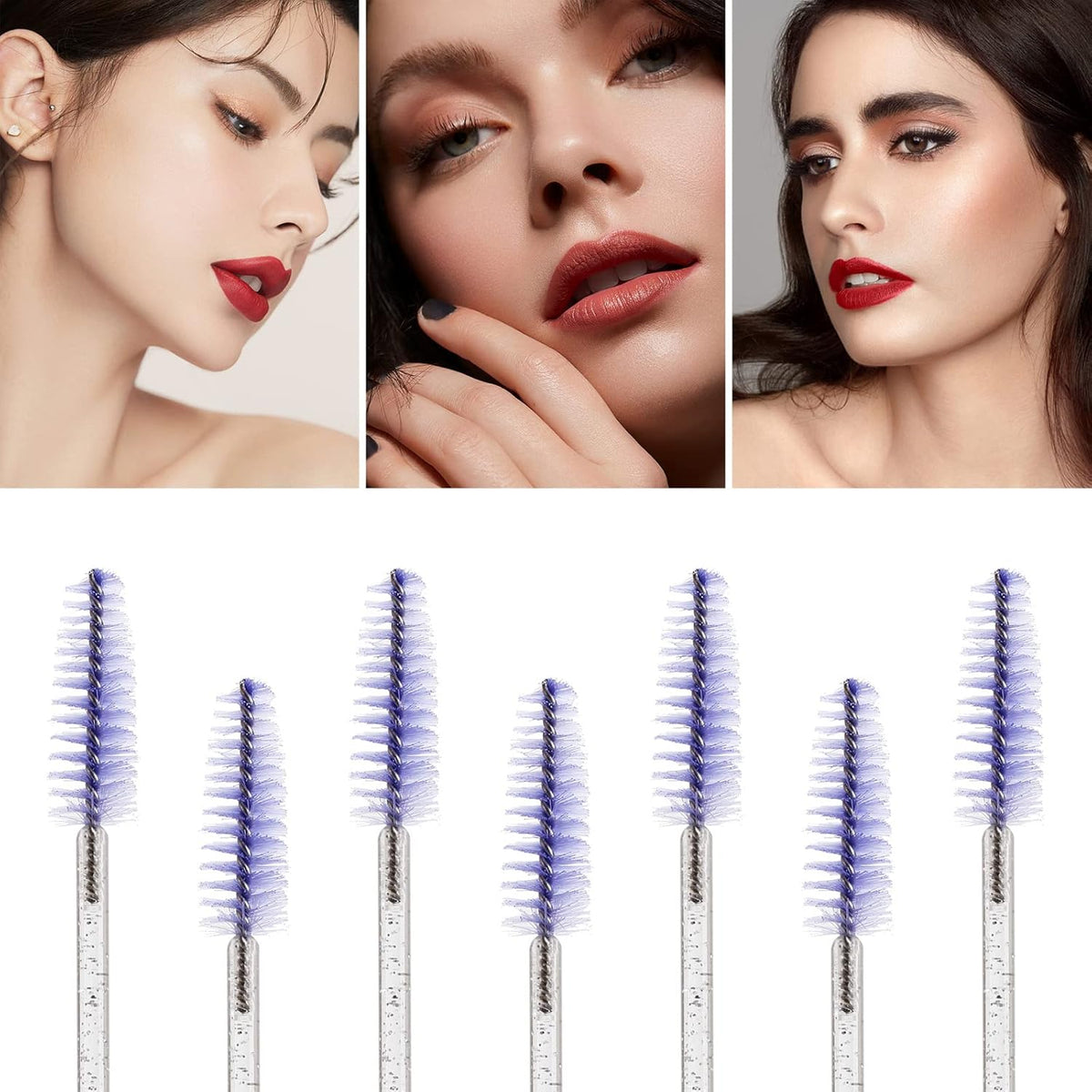 100 Pcs Disposable Mascara Wands, Lash Brushes with Container, Crystal Eyebrow Spoolies Brush for