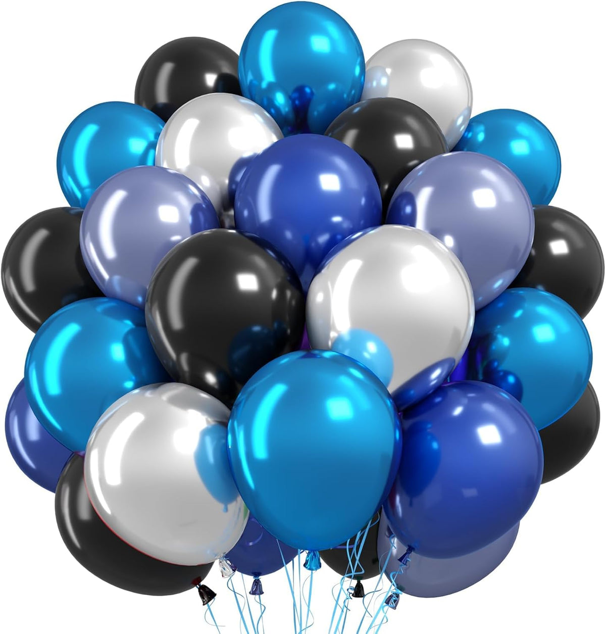 Blue and Black Balloons,50Pcs 12 Inch Pearl Navy Blue Silver Metallic Light Blue Balloons for Boys