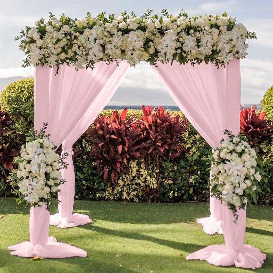 Wedding Arch Draping Fabric 2 Panels 30'' x 18FT Blushing Pink Sheer Chiffon Arch Drapery for Photo