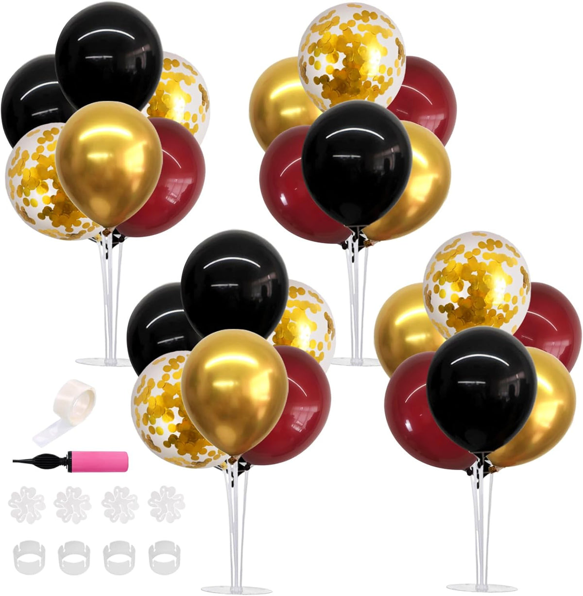 TONIFUL 4 Set Burgundy Red Black Gold Balloon Stand Centerpiece Table Decorations for Graduation