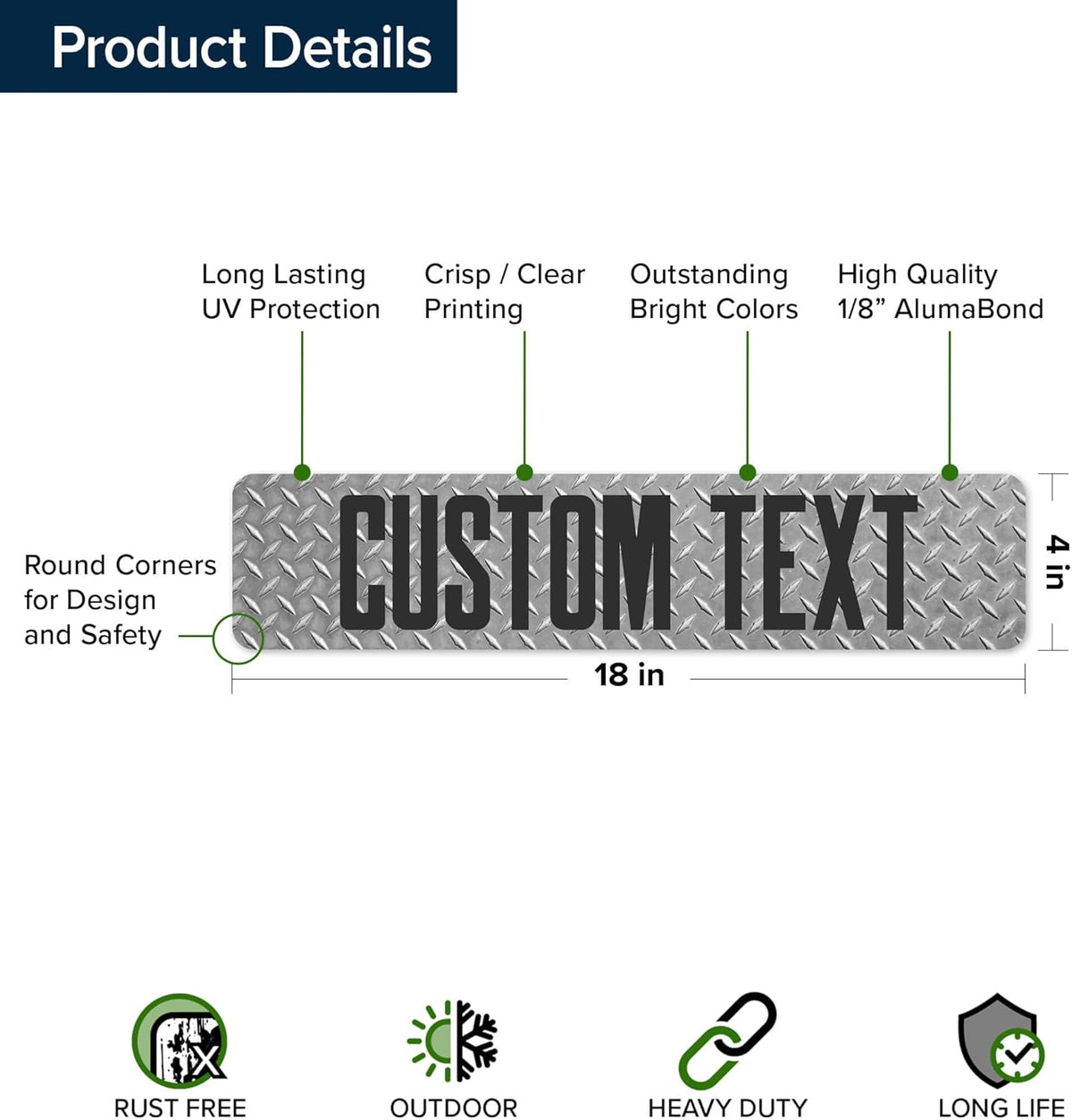 Custom Sign, Custom Street Sign, 11 Font Colors, 13 Font Styles, 4 Hole Options, 22 Sizes, 4x18