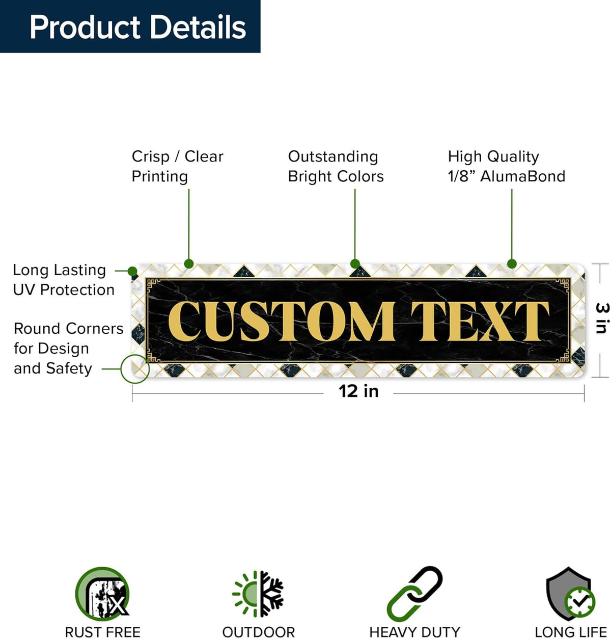 Custom Sign, Custom Street Sign, 11 Font Colors, 13 Font Styles, 4 Hole Options, 22 Sizes, 3x12