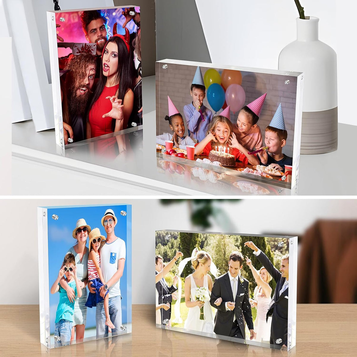 4x6 Inches Acrylic Picture Frames 1 Pack, Double Sided Magnetic Photo Frames,Free Standing on Desk