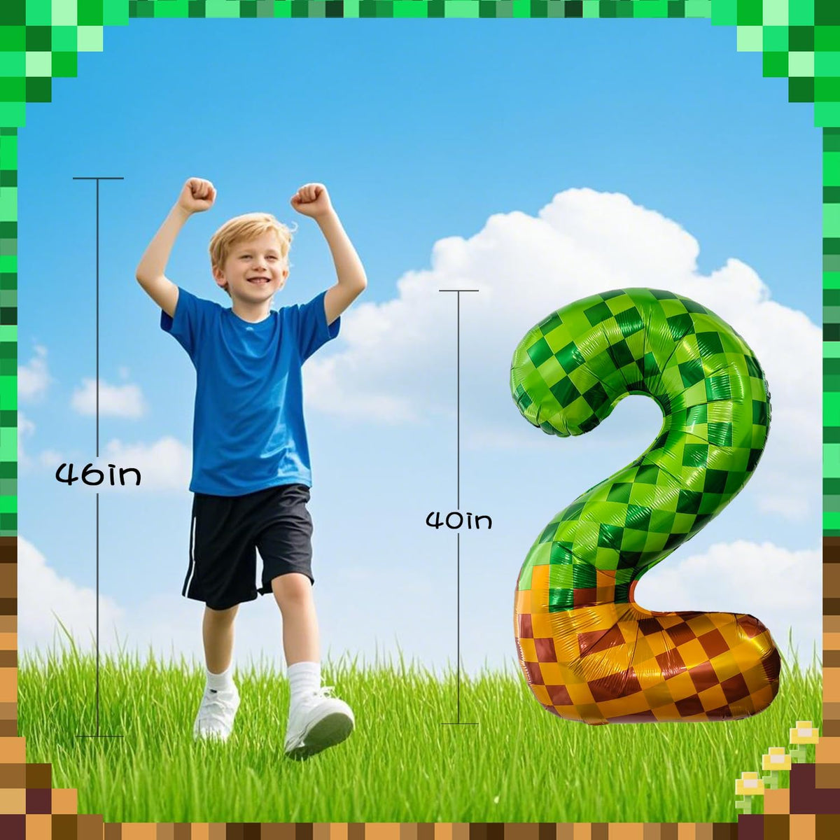 Pixel & TNT Theme 40in Giant Number Balloons - Foil Mylar Birthday Party Decorations for Kids