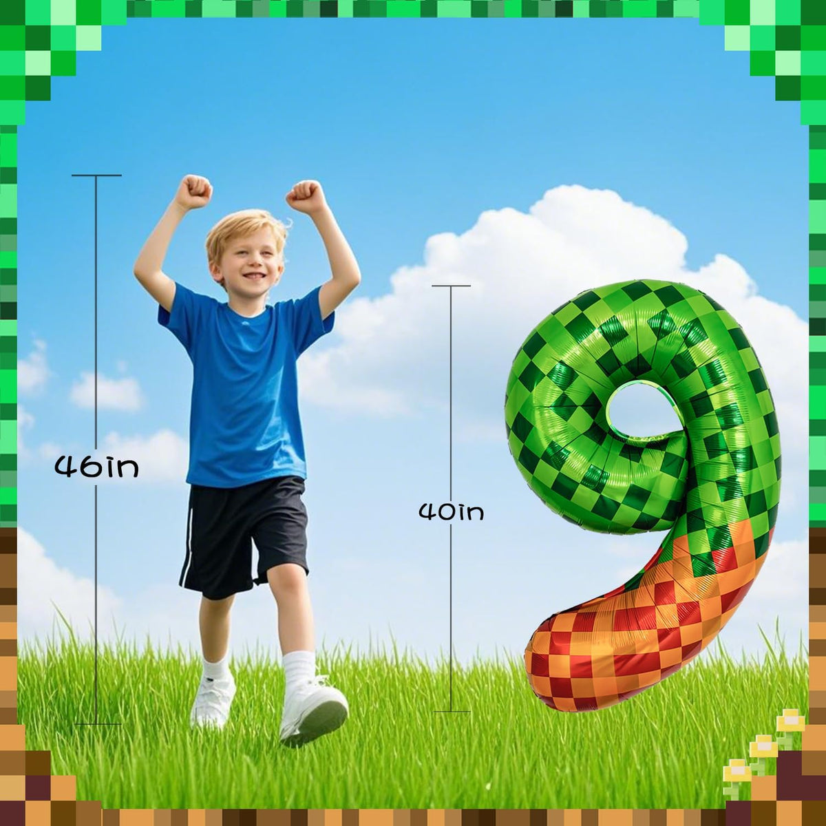 Pixel & TNT Theme 40in Giant Number Balloons - Foil Mylar Birthday Party Decorations for Kids