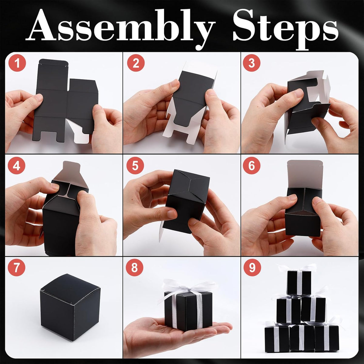 COCPOK 50 Pack Black Gift Boxes, 2x2x2 inch Gift Box, Small Candy Boxes with Lids and Ribbons