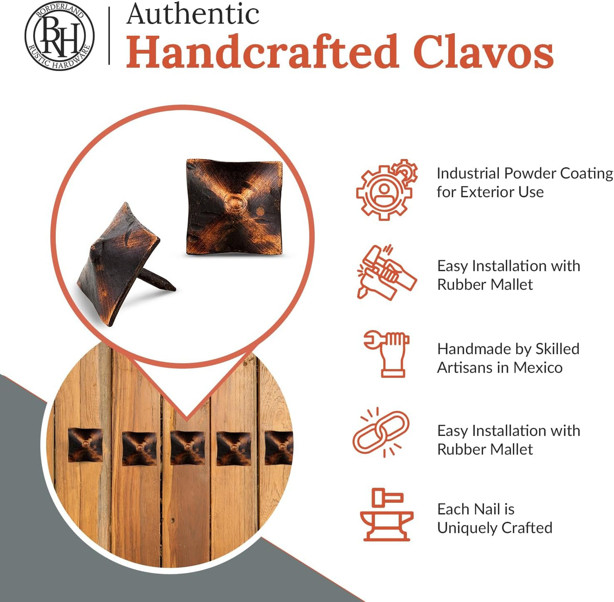 10 Pack 1" Square Head Iron Clavos Decorative Nails – Oil Rubbed Bronze – Handmade Rustic Square