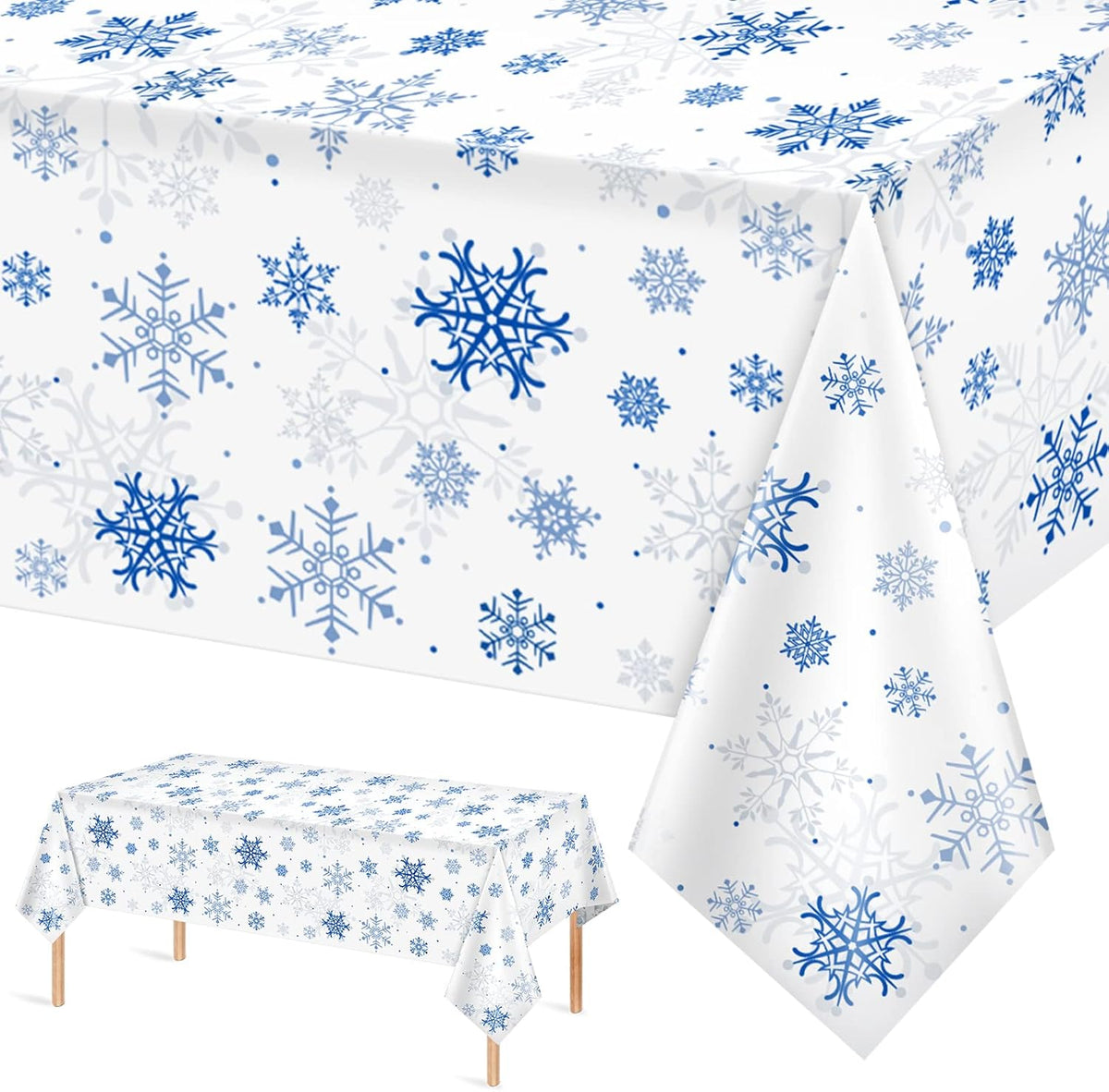 1 Pieces Snowflake Christmas Party Tablecloth Decorations,Plastic White Snowflake White Blue Xmas