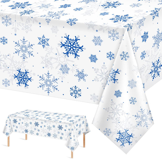 1 Pieces Snowflake Christmas Party Tablecloth Decorations,Plastic White Snowflake White Blue Xmas
