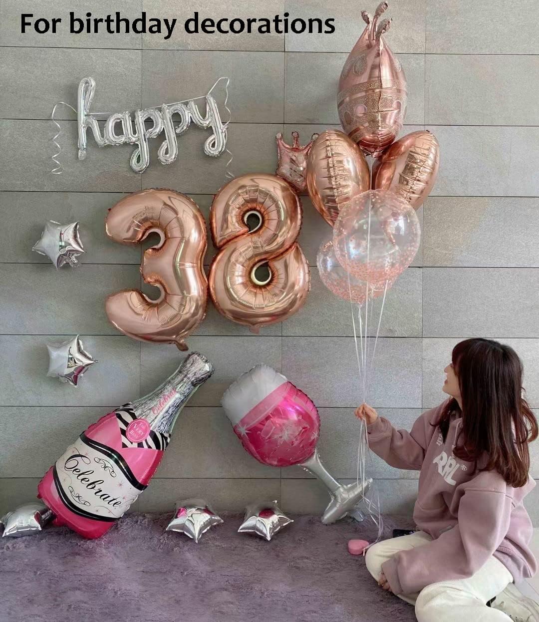 Crown Balloons Pack Of 5 Foil Mylar Helium Balloons For Quinceanera Party Decorations in Rose Gold