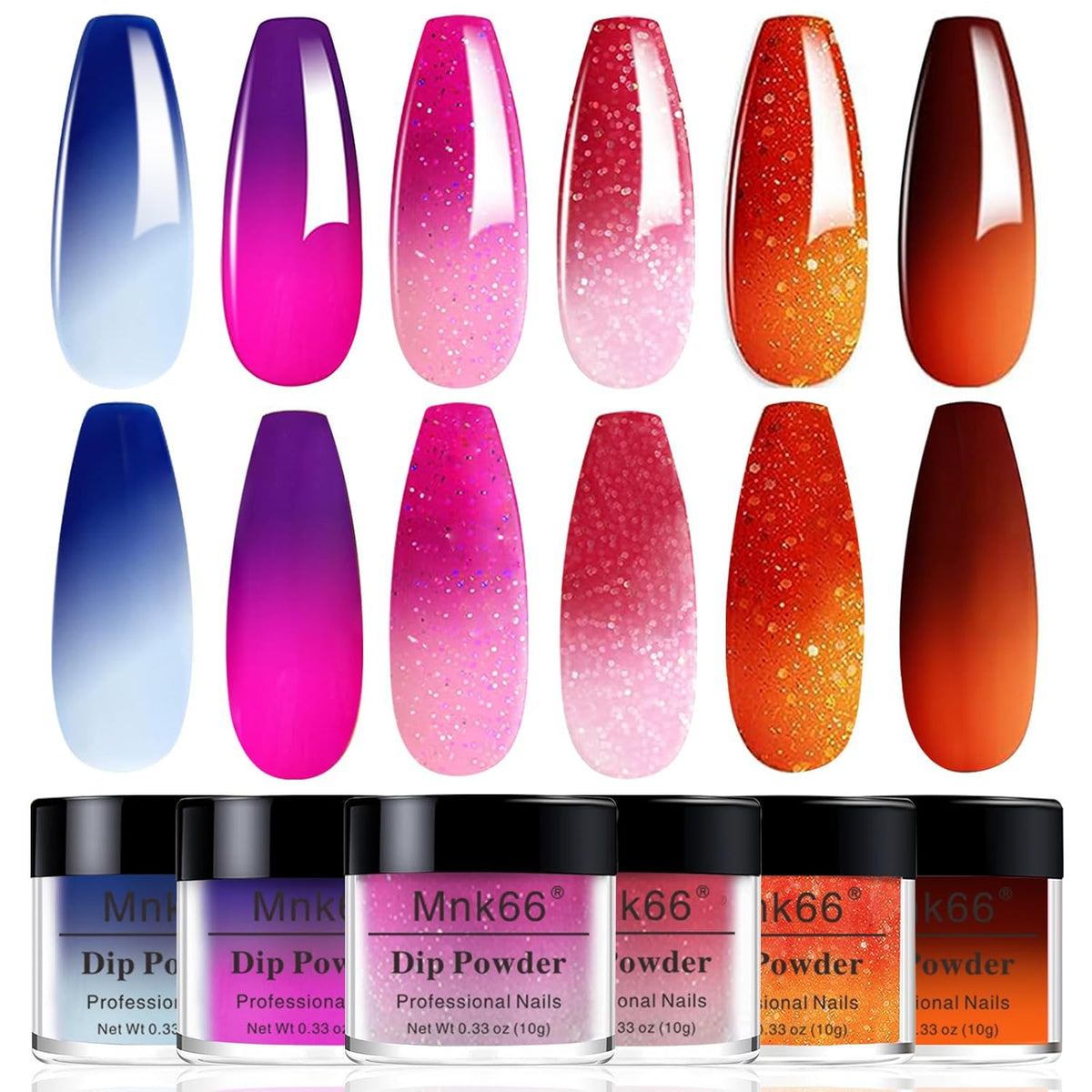 Color Dip Powder Set, 6 Colors Mood Changing Dip Powder Color Change, Glossy Nail Art Manicure DIY