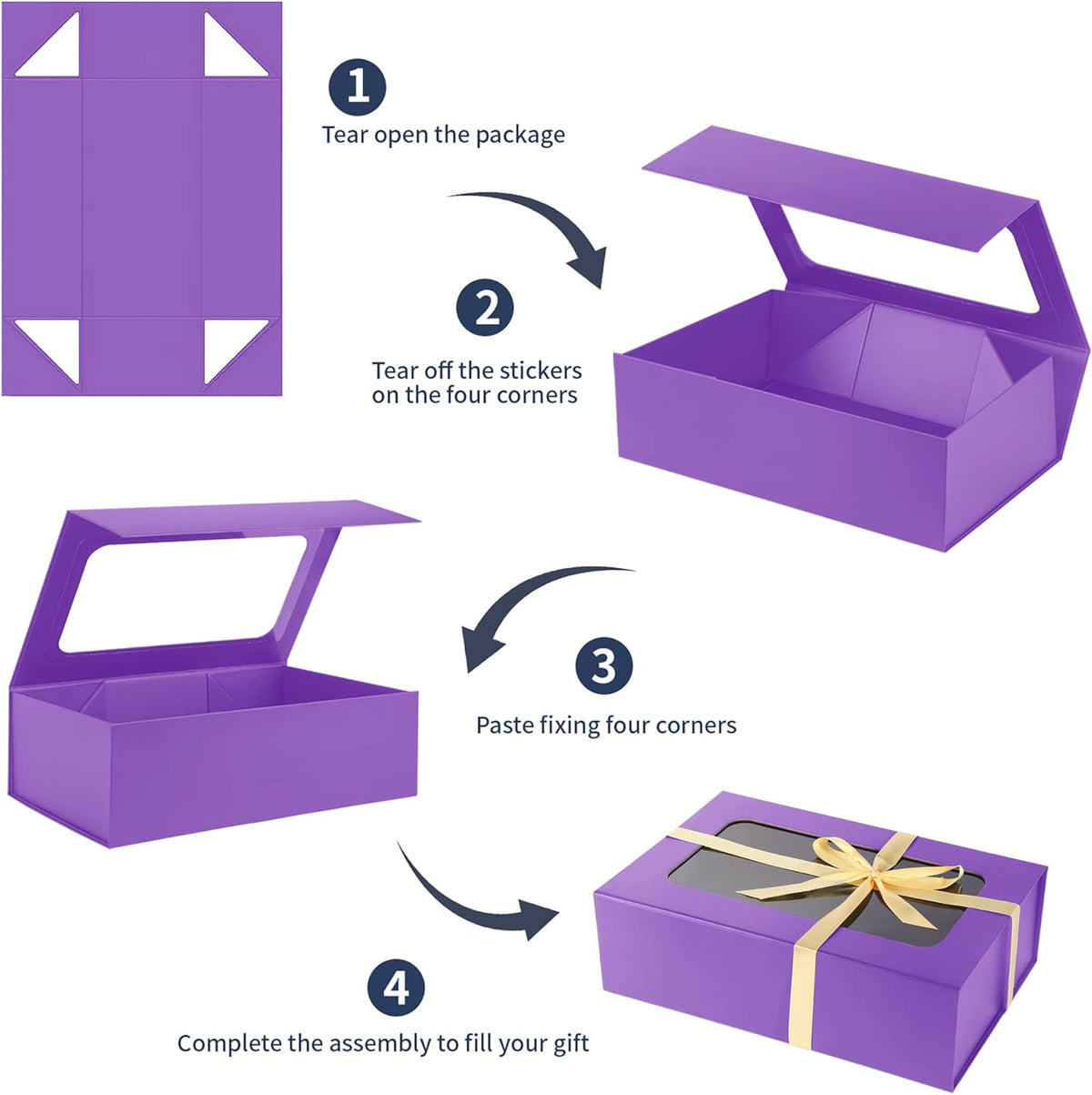 Purple Large Gift Boxes with Window, 13.5"x9"x4.3" Bridesmaid Boxe for Gift Giving,Birthday Gift