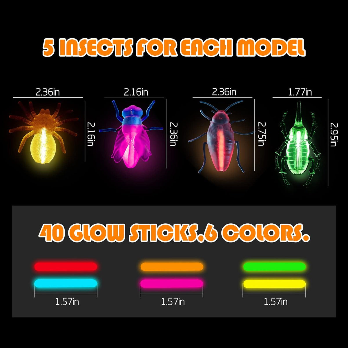 Glow Critters for Halloween Party Favor, Glow in The Dark Toys Set for Kids, School Classroom Game