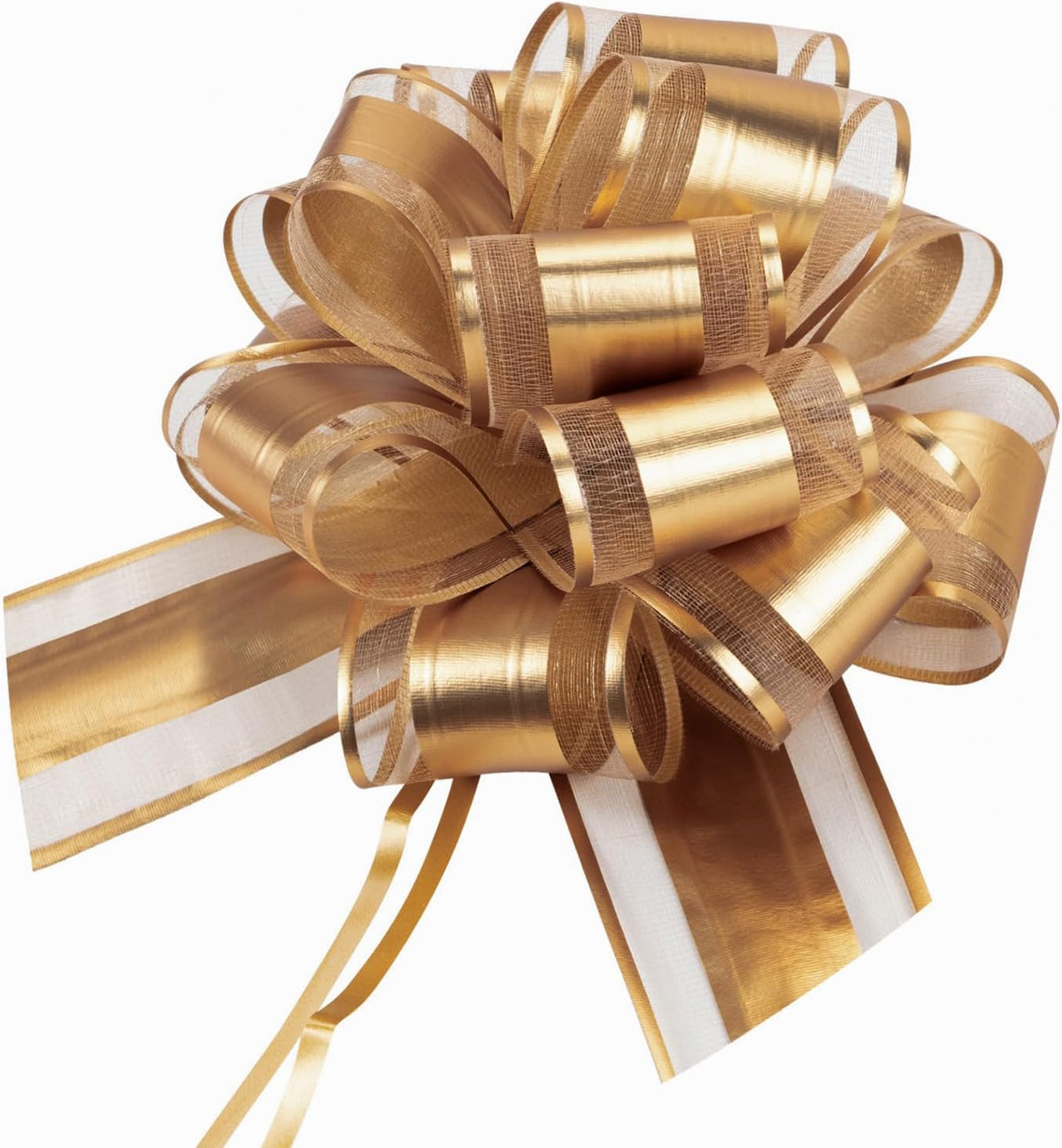 12 PCS 6 Inch Large Pull Organza Golden Bows - Perfect for Gift Wrapping, Wedding Decor, Car Bows