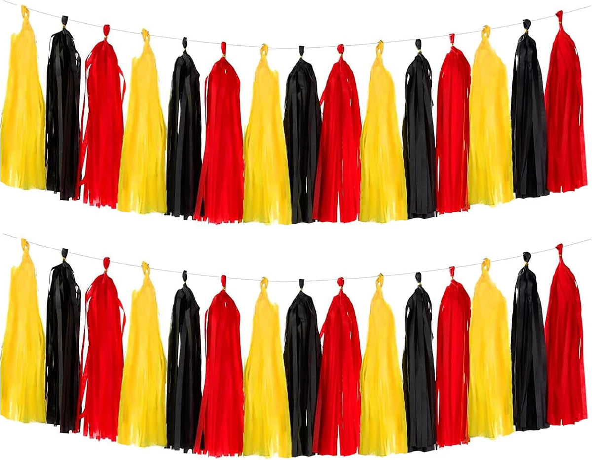 Red Yellow and Black Tassel Garland Banner Paper Tassels for Birthday Party Decorations,Pack of 15