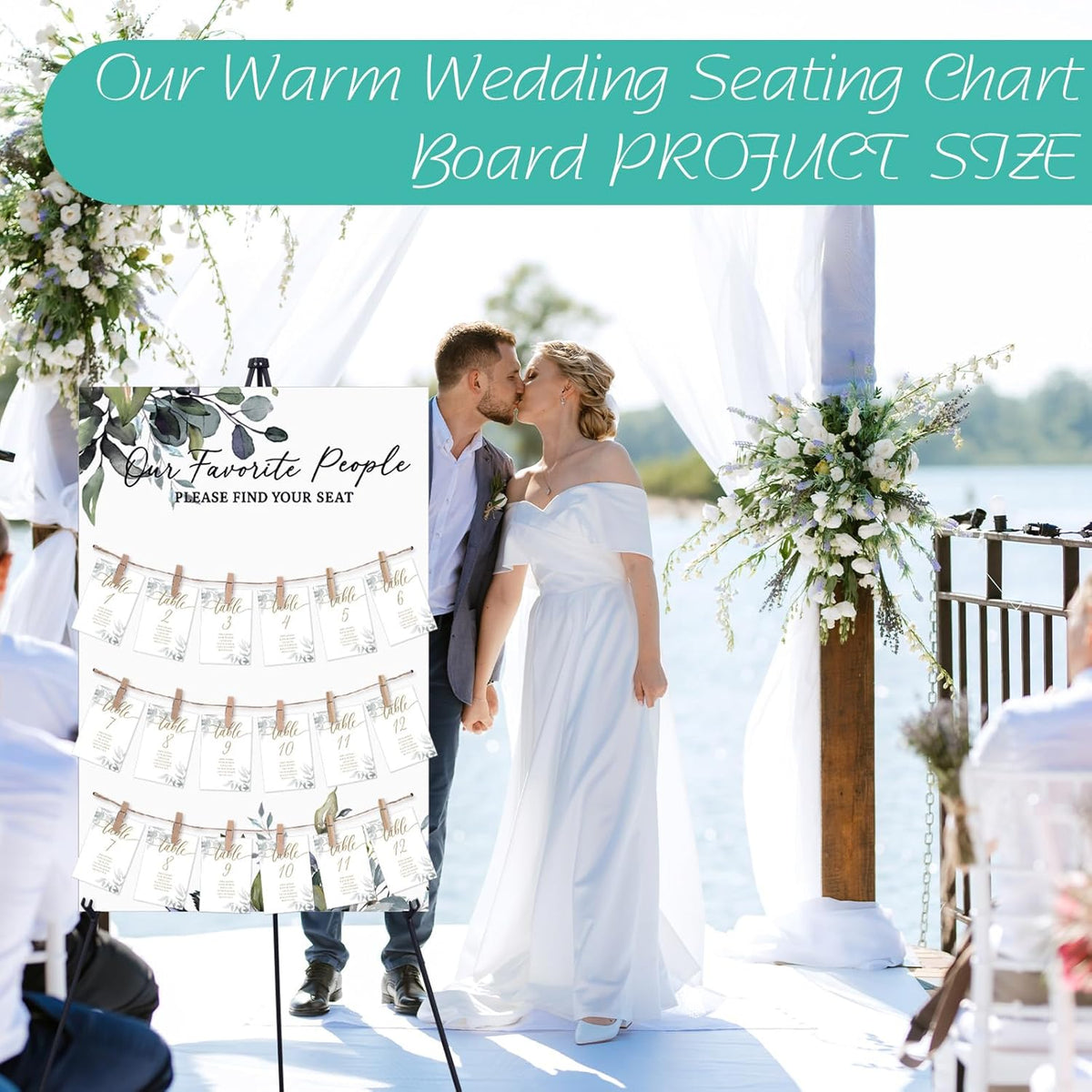 Pinkunn Greenery Wedding Seating Chart with Easel Display Stand 15.8 x 23.6 Inch Greenery Wooden