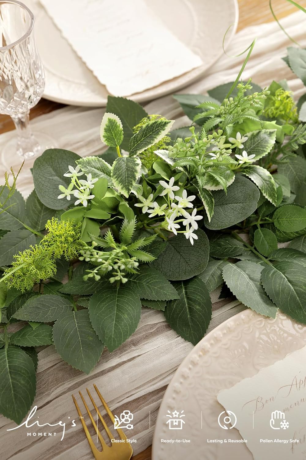 Ling's Moment Flower Garland - 6FT Eucalyptus & Rose - Sweetheart Table Decor for Wedding