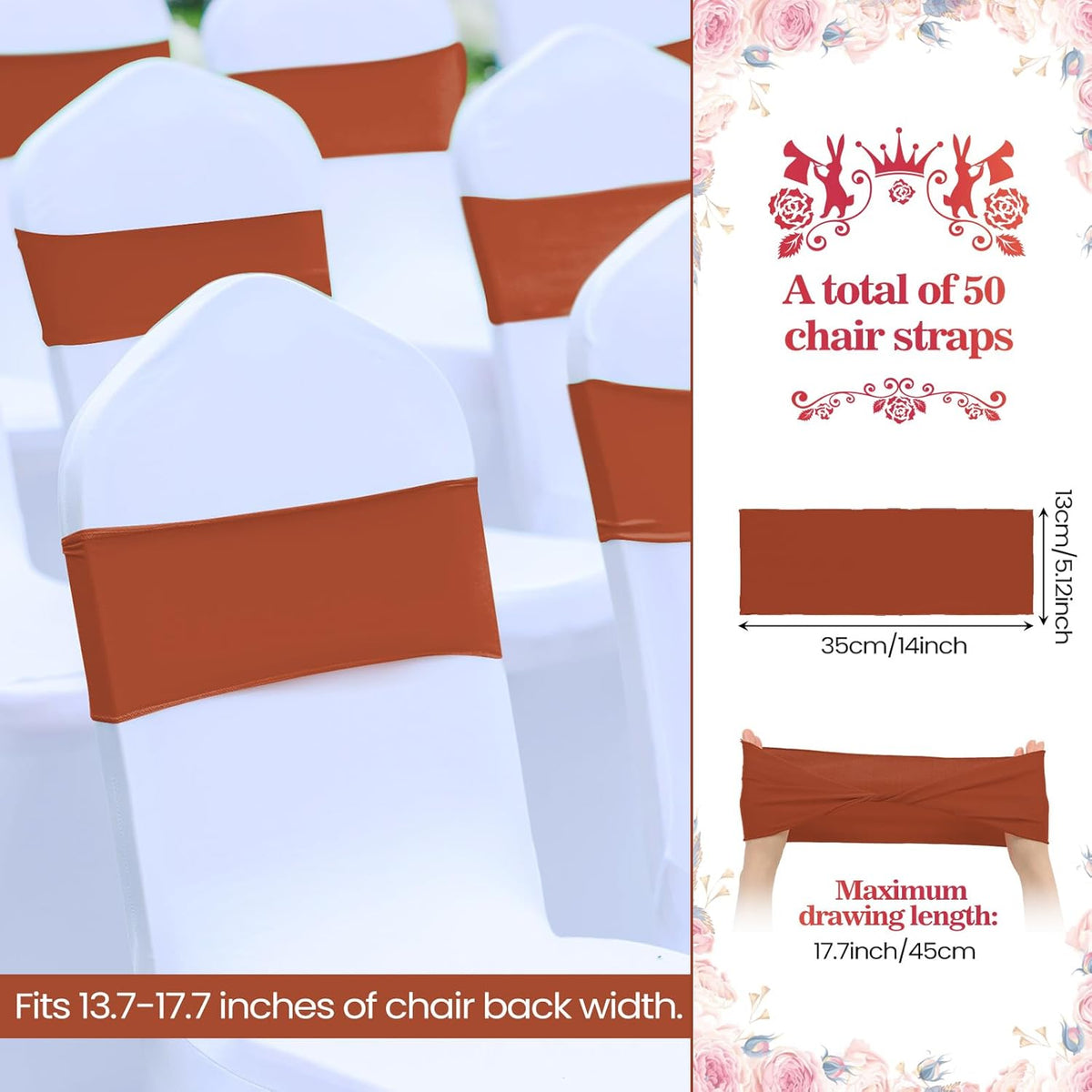Kinlop 50 Pcs Spandex Chair Sashes Bows Chair Bands Slider Sashes for Covers Elastic Bands Ties