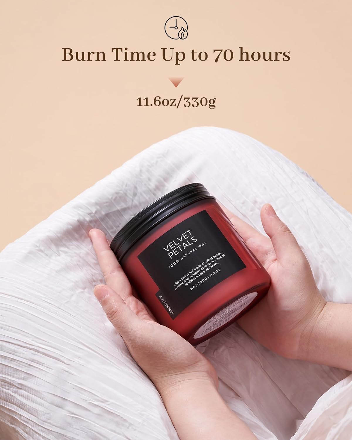 M&SENSE Velvet Petals Soy Candles for Home Scented, Organic Natural Soy Wax 11.6oz 70 Hour Long