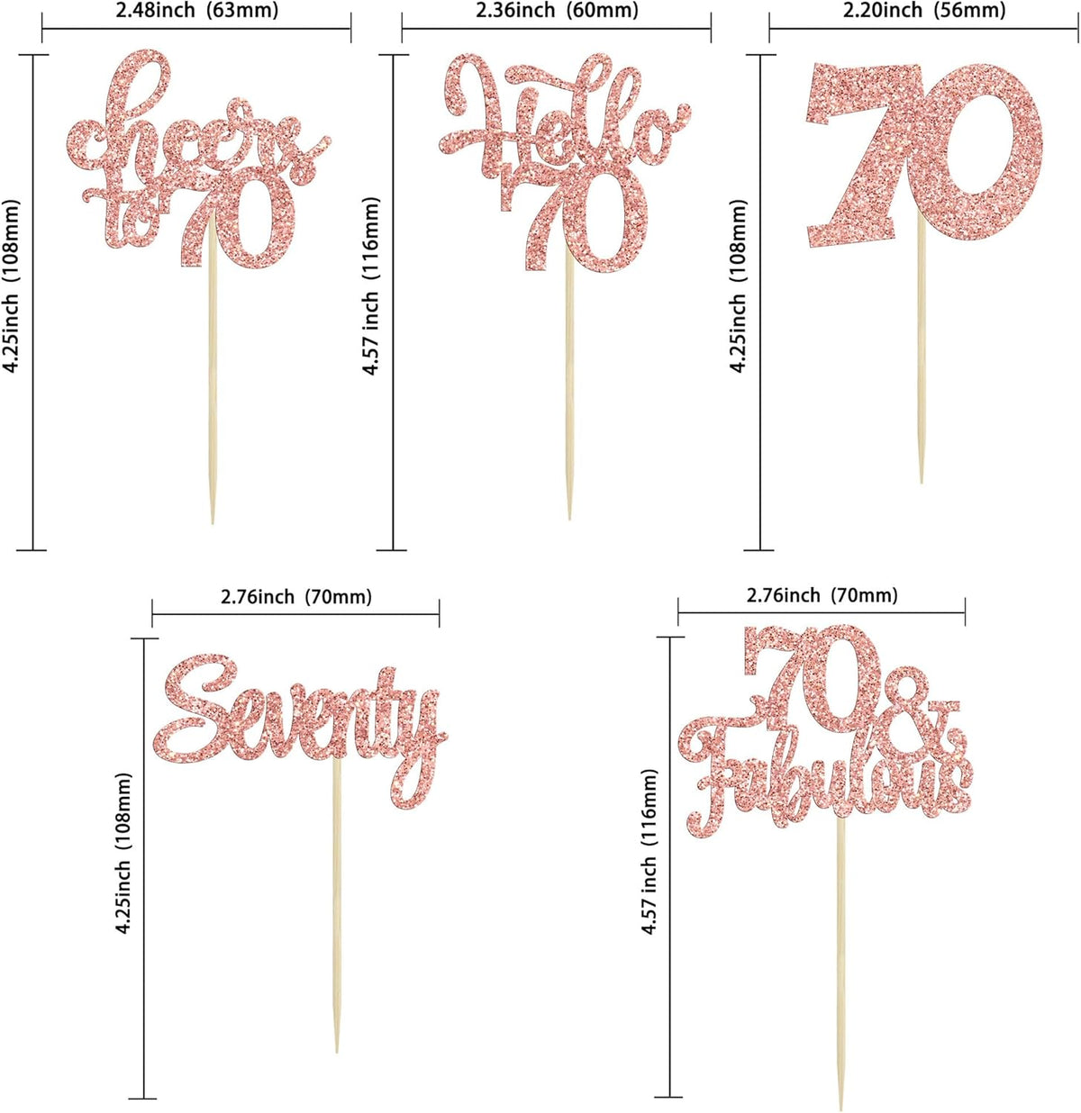 30Pcs Happy 70th Birthday Cupcake Toppers Seventy Cheers to 70 Years Old Birthday Cupcake Picks for
