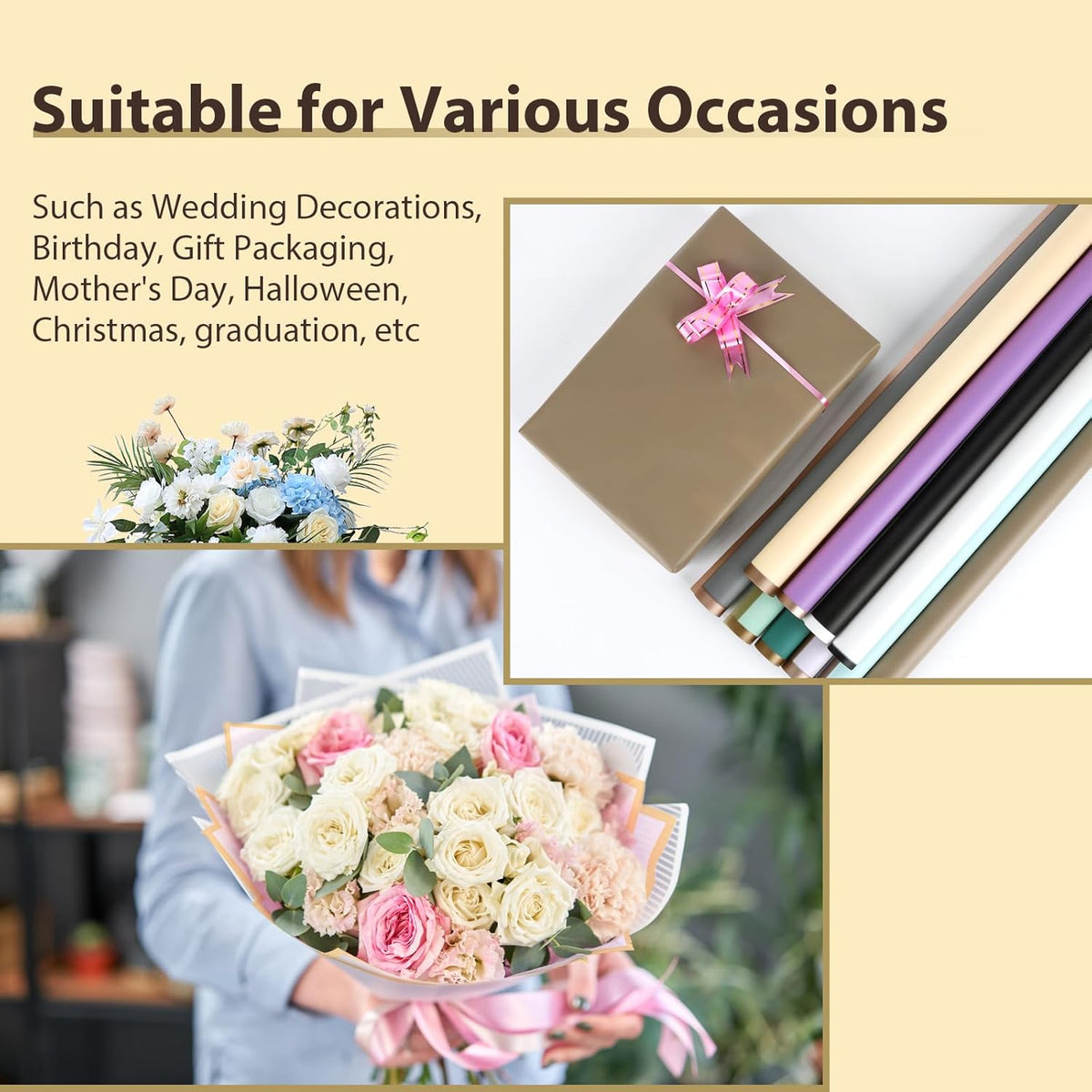 NESCCI 20 Sheet Flower Wrapping Paper - Waterproof Floral Bouquet Wrapping Paper, Florist Supplies