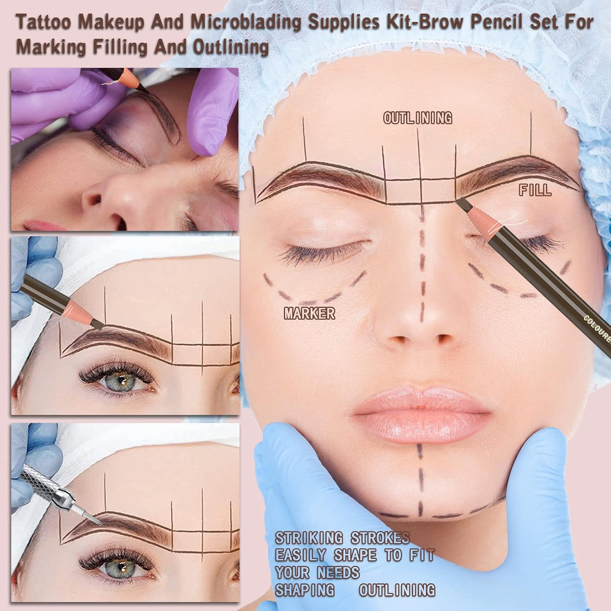 12 Piece Dark Brown Colour Waterproof Eyebrows Pencil Tattoo Makeup And Microblading Supplies