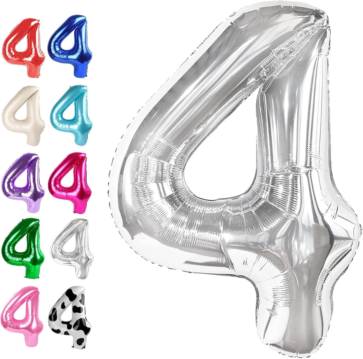 40 Inch Silver Large Number 4 Birthday Balloon, Giant Number Four 14 24 34 40 44 Balloons, Foil