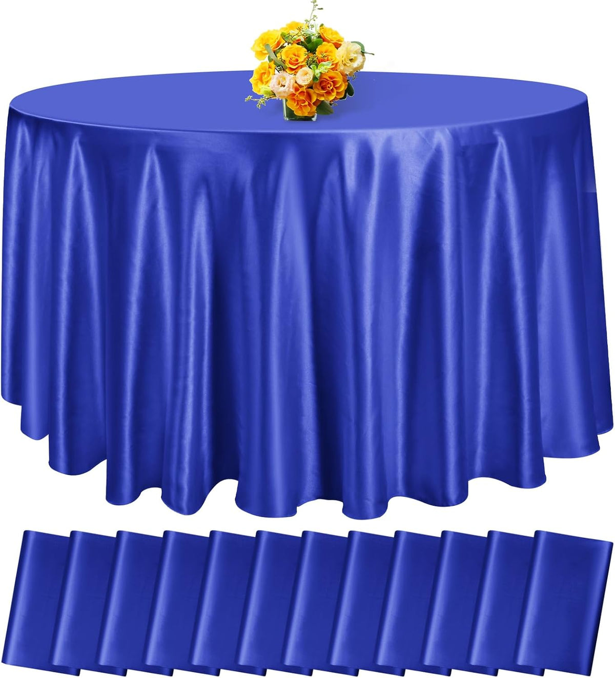 fani 12 Pack 120 Inch Royal Blue Satin Tablecloth - Silky Round Tablecloth Overlay Smooth Fabric