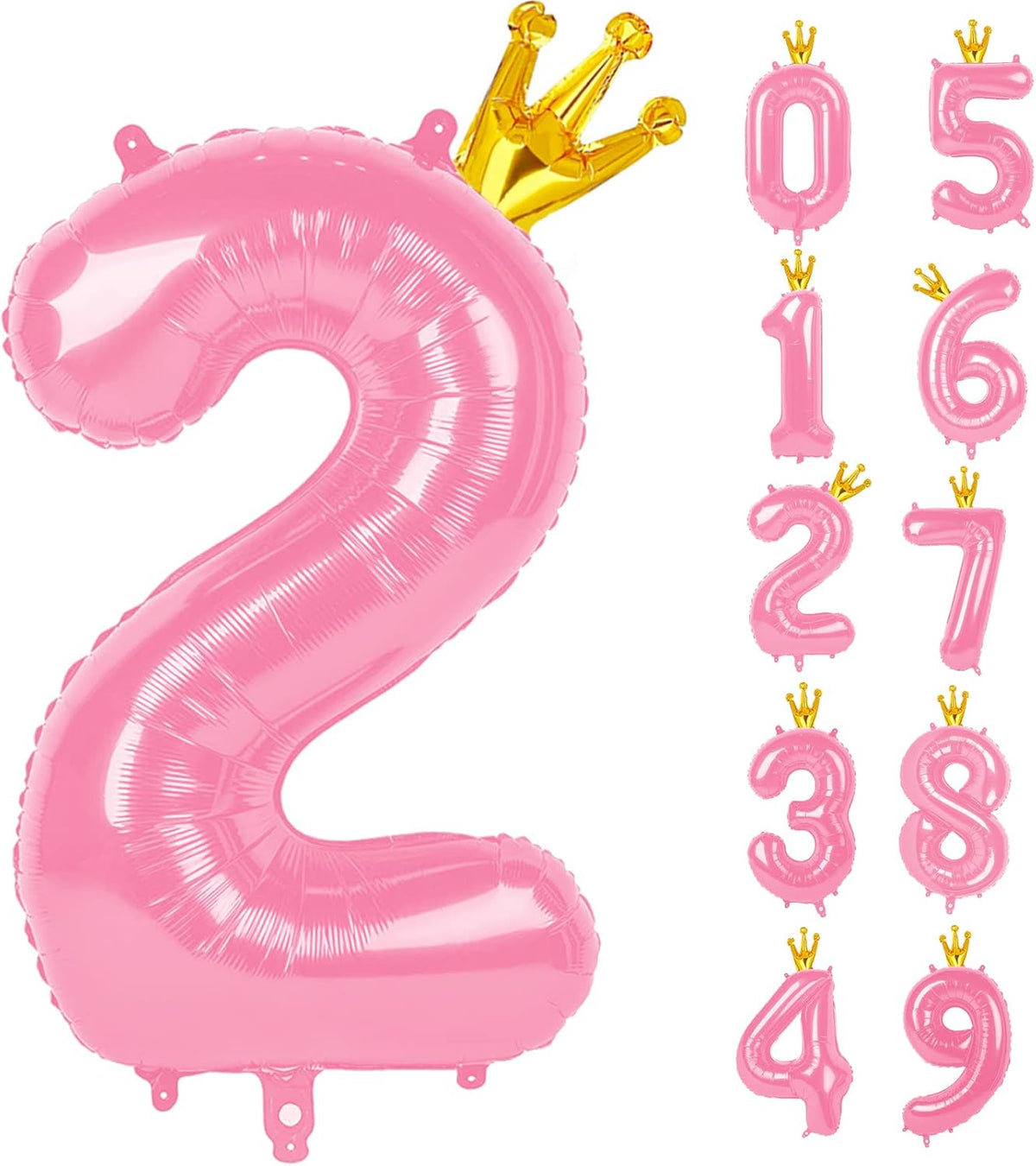 40 Inch Pink Number Balloon 0-9(Zero-Nine) with Crown, Big Size Happy Birthday Balloon, Foil Helium