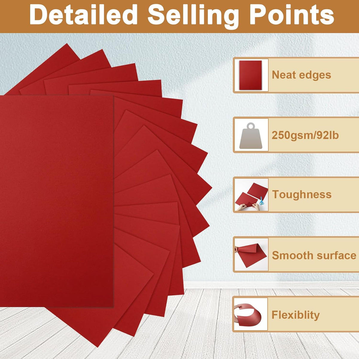 120 Sheets Dark Red Cardstock 8.5 x 11 Craft Paper, 92lb Christmas Red Card stock Printer Paper for
