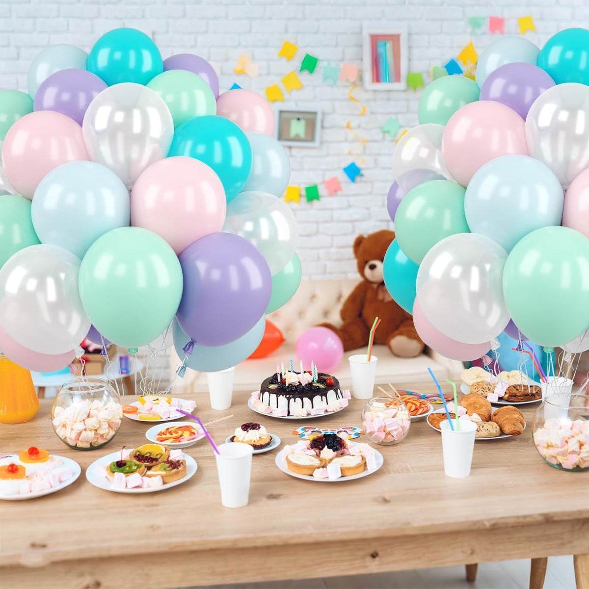 Pastel Balloon, 50 Inch 12 Inch Mermaid Birthday Party Decorations with Pink Purple White Blue Teal