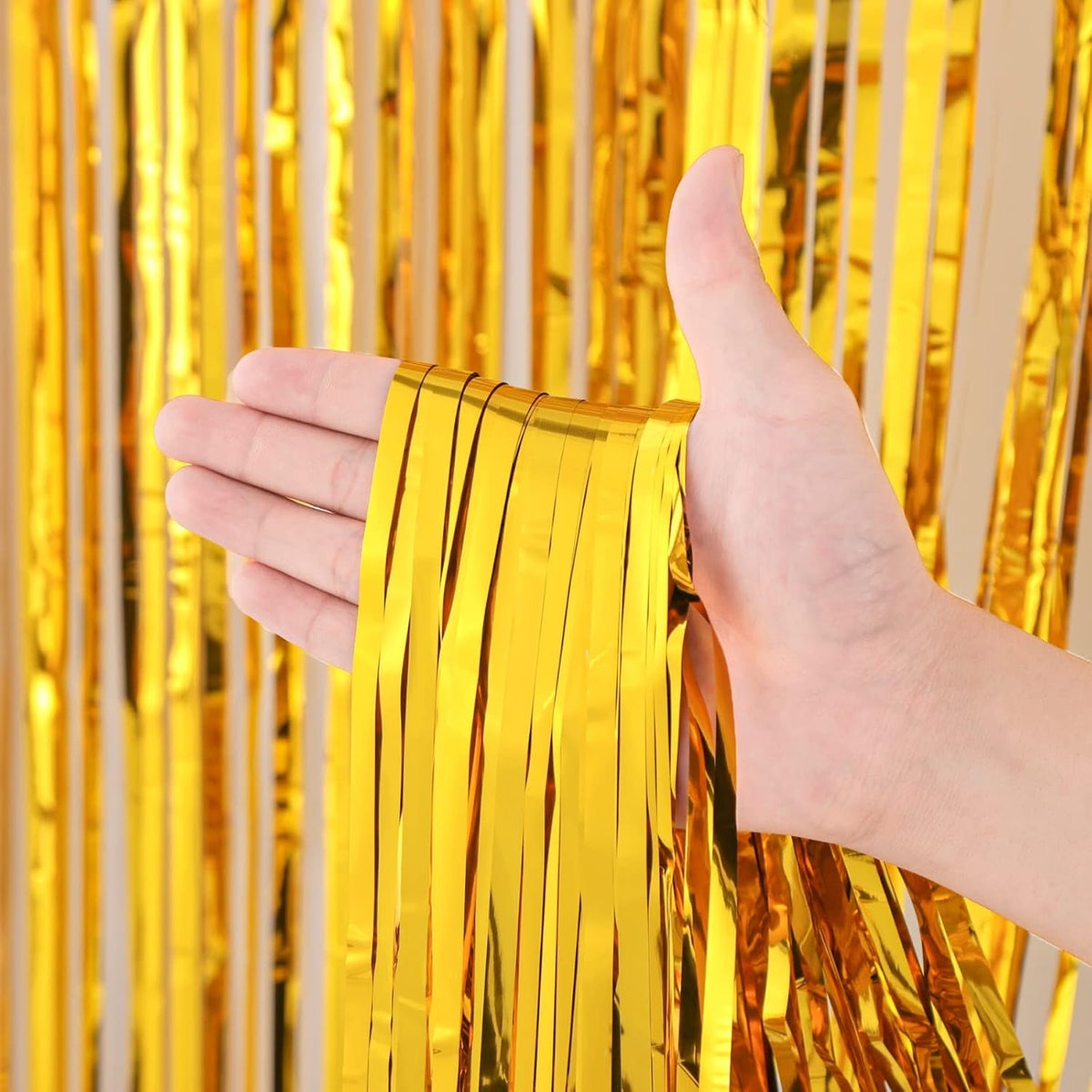 2 Pack Gold Tinsel Foil Fringe Curtains, Gold Party Decorations, Metallic Tinsel Party Streamers
