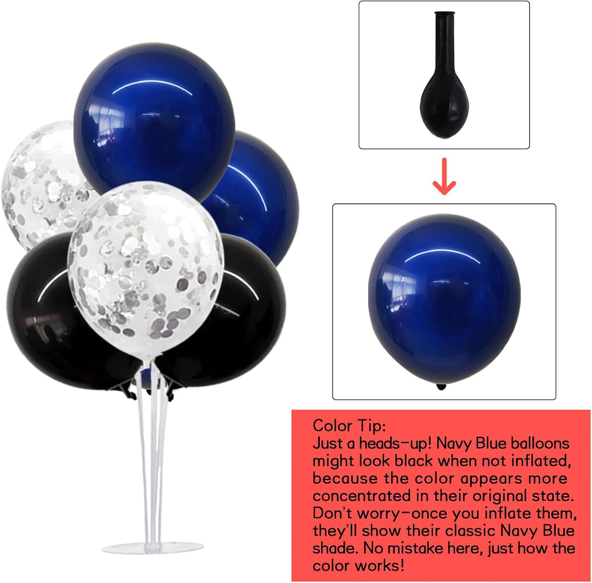 TONIFUL 4 Set Black Blue Silver Confetti Balloon Centerpieces for Table,Balloon Stand Kit for