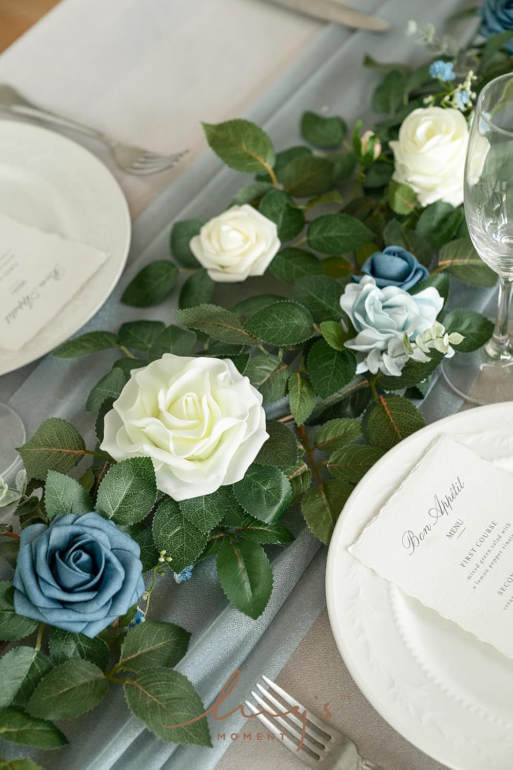 Ling's moment 5FT Dusty Blue Artificial Flower Garland Rose Leaves Floral Garland Arch Flowers Vine